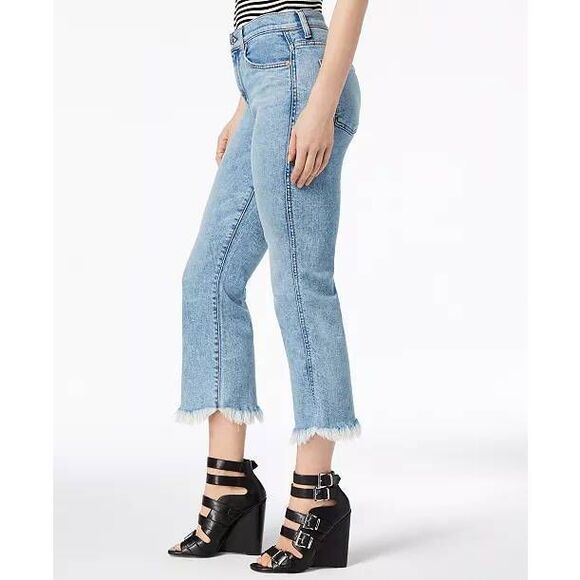 7 For All Mankind Denim - 7 For All Mankind Cropped Ali with Frayed-Hem Straight Leg Jeans 27 Designer